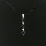 14k White Gold Blue Sapphire and Diamond Stick Pendant 1"