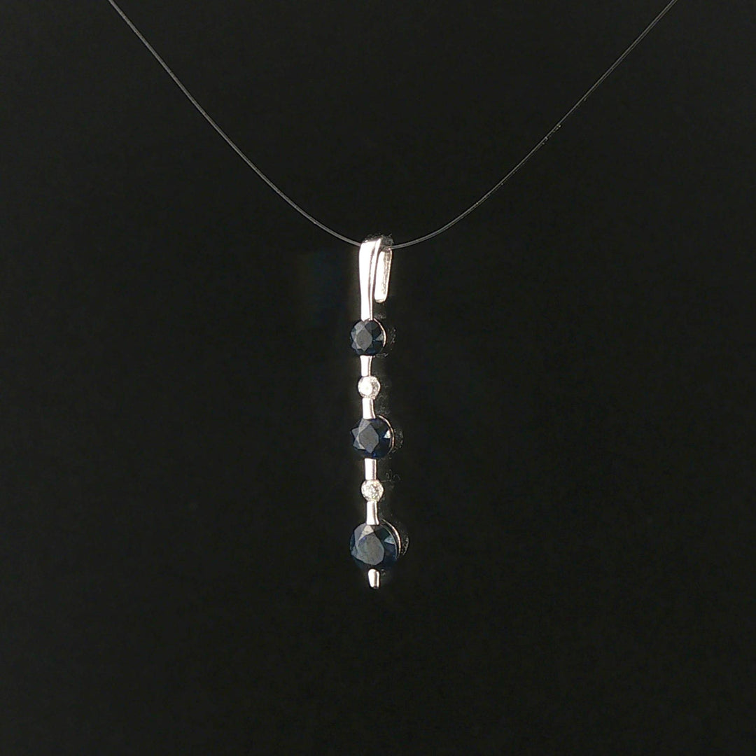 14k White Gold Blue Sapphire and Diamond Stick Pendant 1"