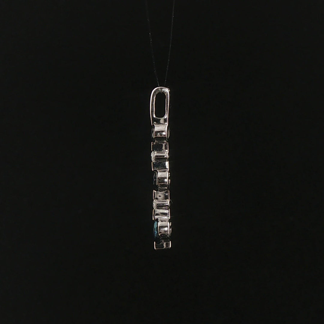 14k White Gold Blue Sapphire and Diamond Stick Pendant 1"