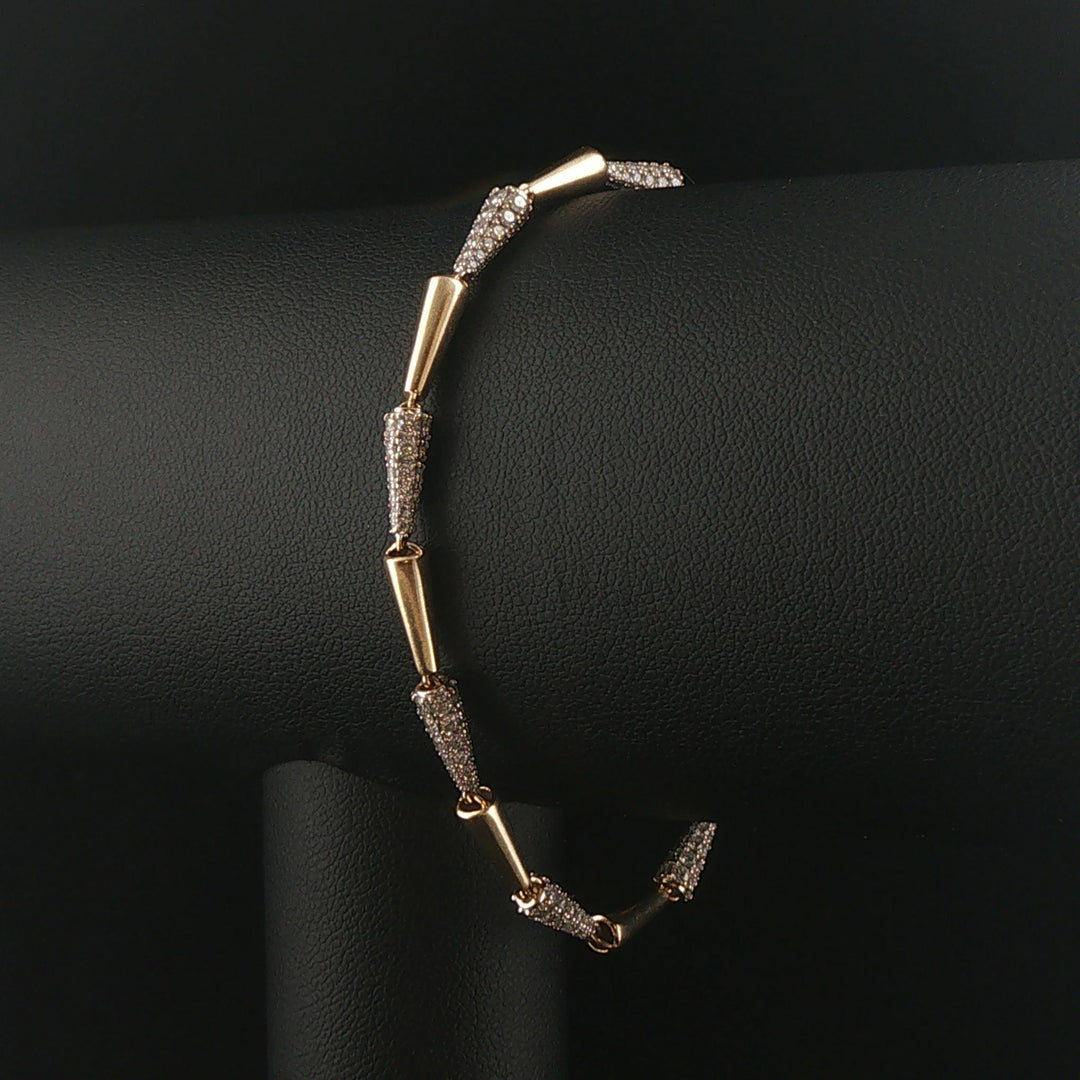 14k Yellow Gold and 1.50cttw Diamond Ladies Vintage Cone Link Bracelet 6" or 7"