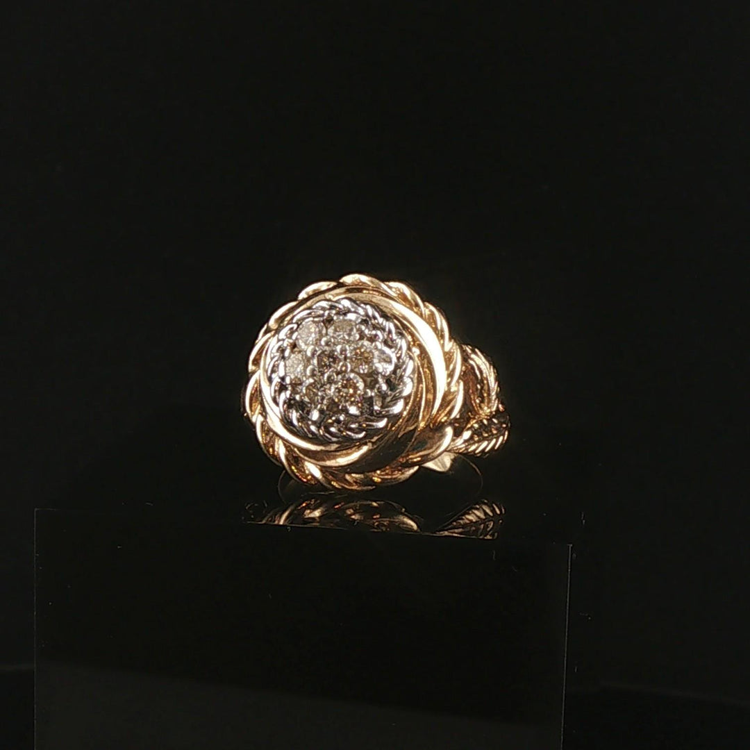 14k Yellow and White Gold 0.45cttw Diamond Vintage Solid Cluster Ring Size 5.75