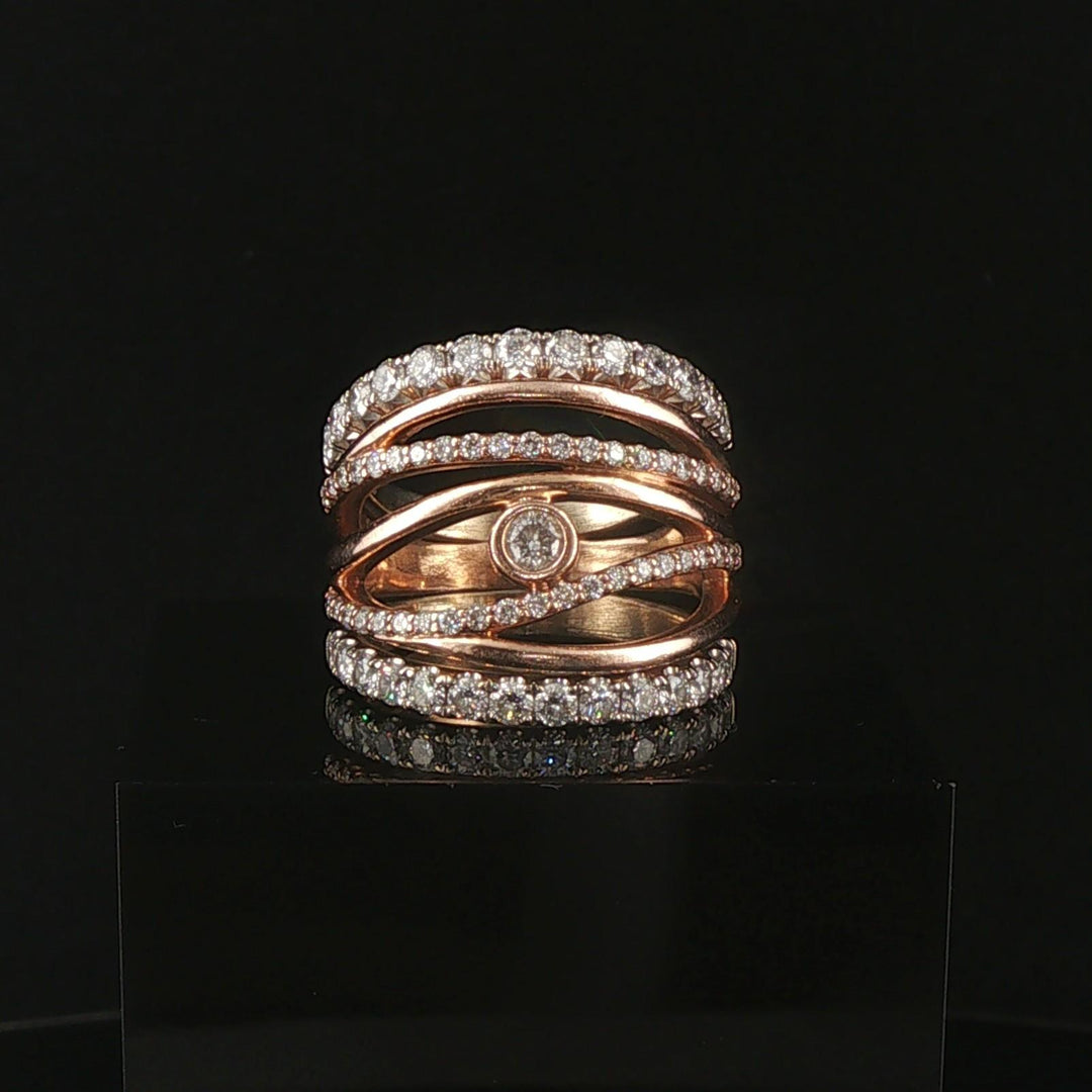 14k Rose and White Gold and 2cttw Diamond Solid Multi Band Ring Size 7