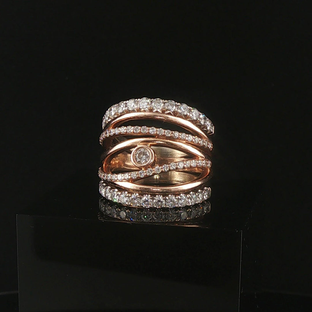 14k Rose and White Gold and 2cttw Diamond Solid Multi Band Ring Size 7