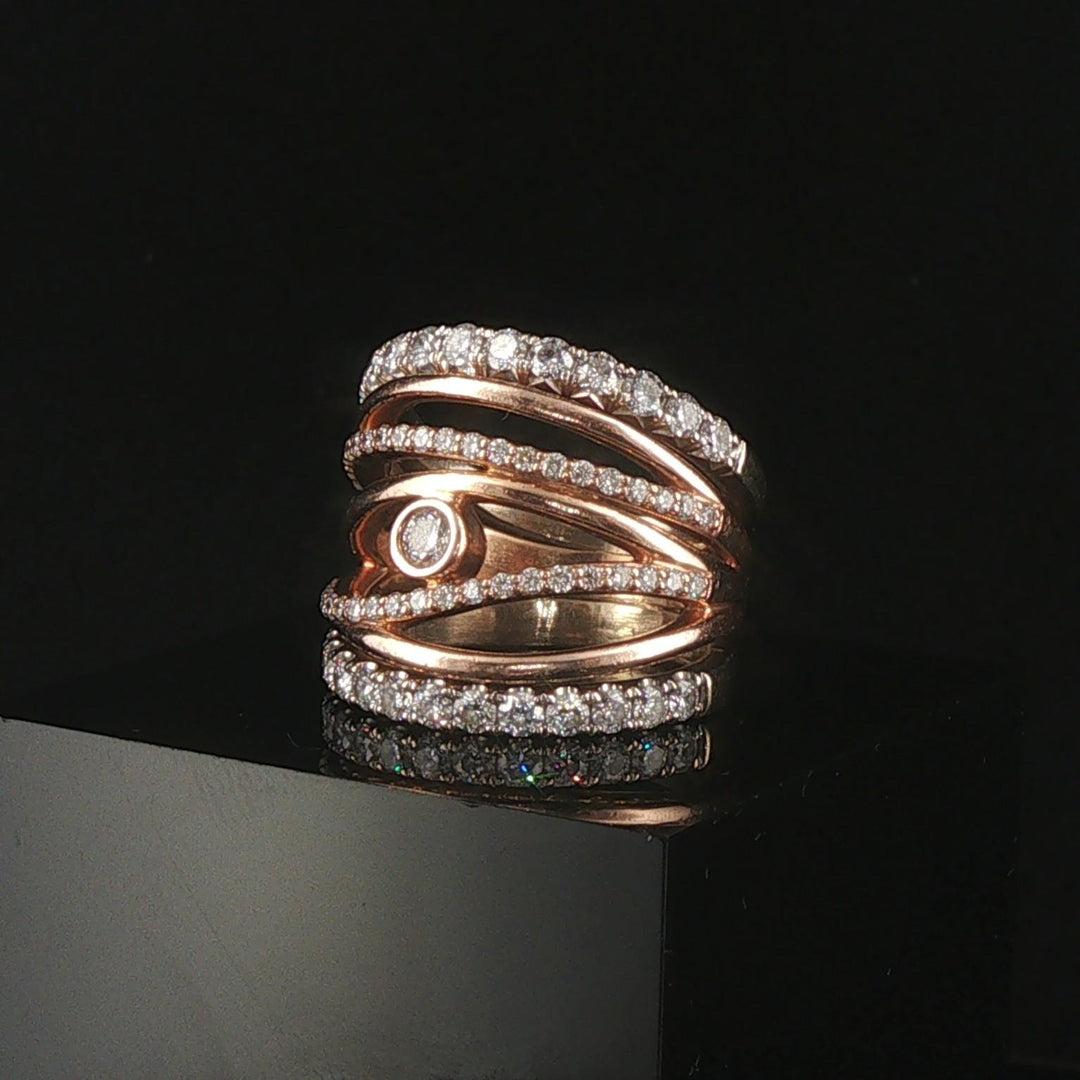 14k Rose and White Gold and 2cttw Diamond Solid Multi Band Ring Size 7