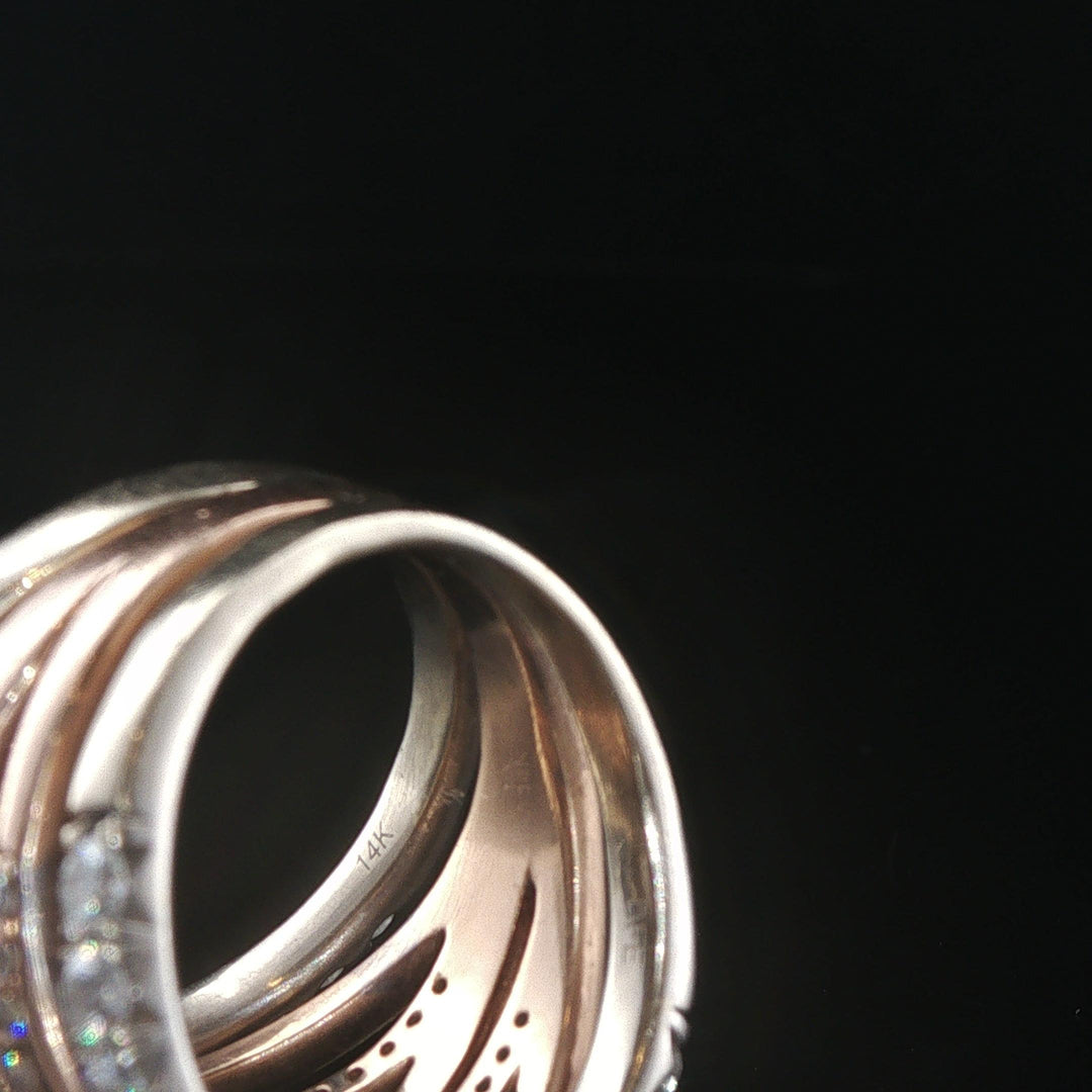 14k Rose and White Gold and 2cttw Diamond Solid Multi Band Ring Size 7
