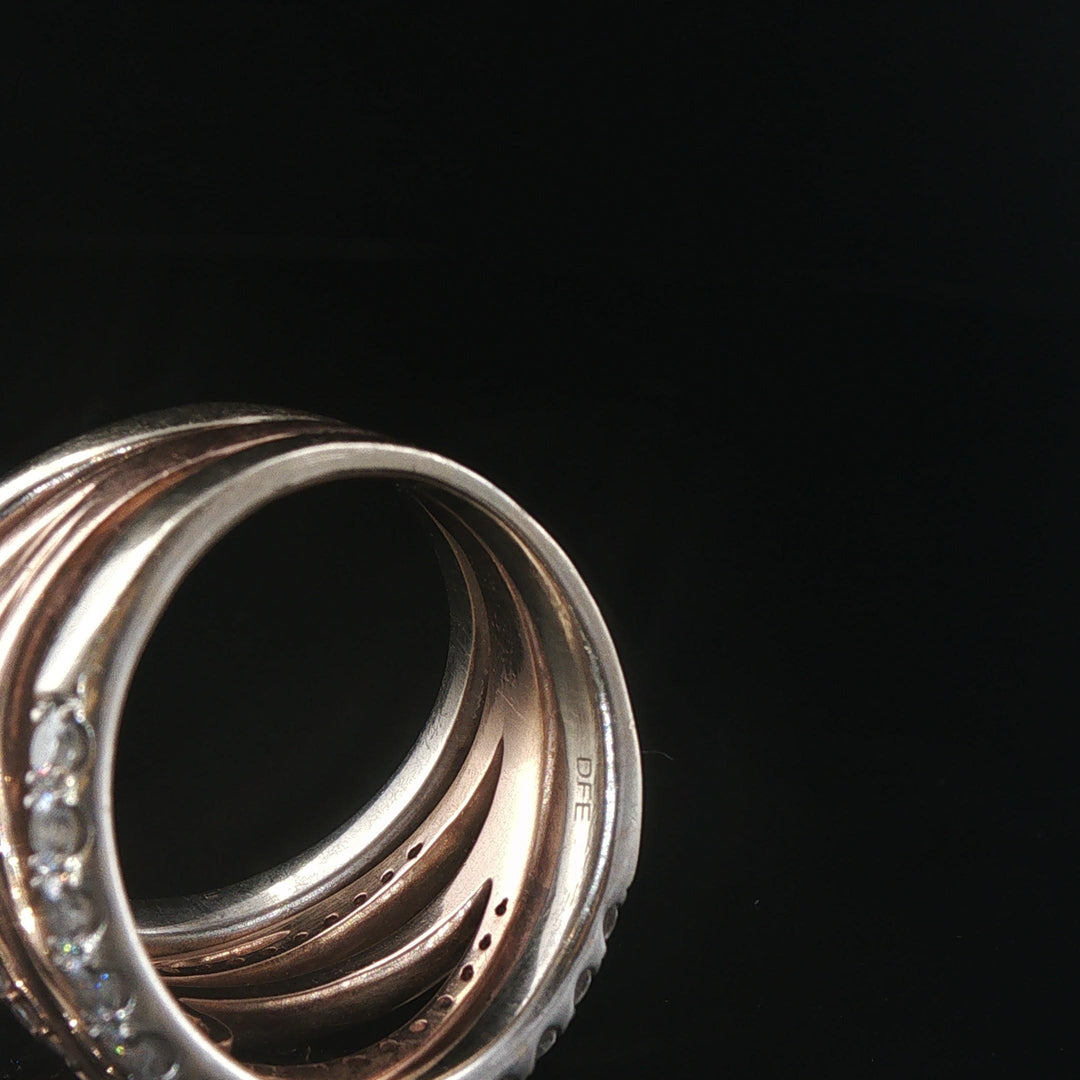 14k Rose and White Gold and 2cttw Diamond Solid Multi Band Ring Size 7
