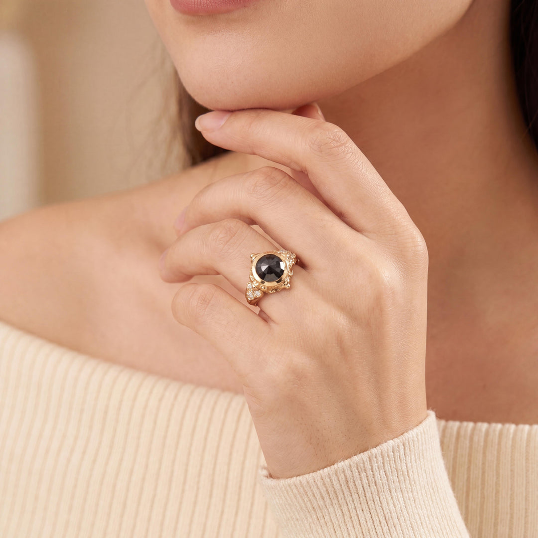 18k Yellow Gold 1.85ct Black Diamond Solid Vintage Fancy Ring Size 7.5