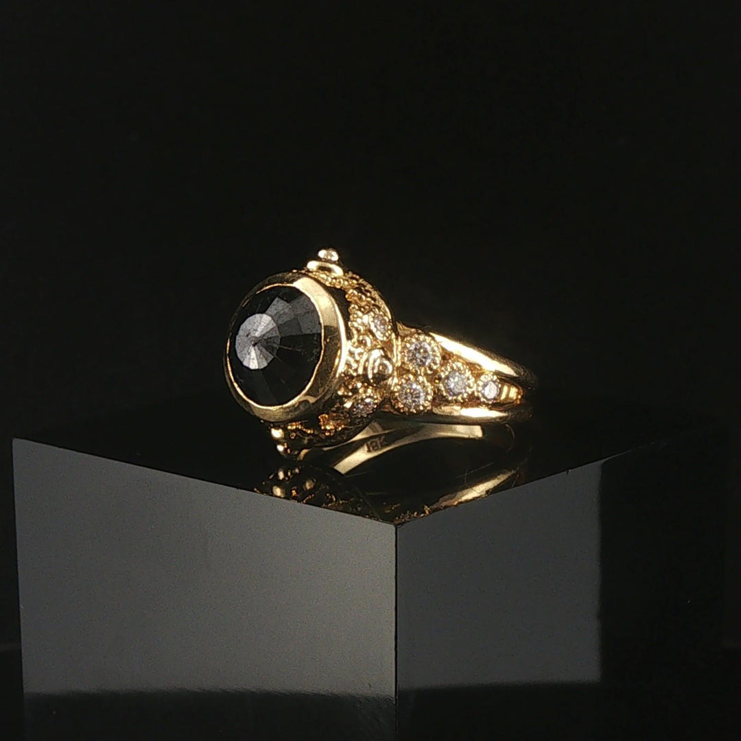 18k Yellow Gold 1.85ct Black Diamond Solid Vintage Fancy Ring Size 7.5