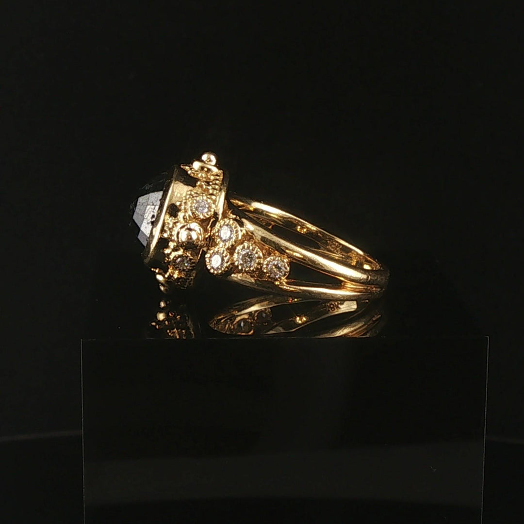 18k Yellow Gold 1.85ct Black Diamond Solid Vintage Fancy Ring Size 7.5