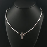 14k White Gold and 0.35cttw Diamond Moon Cut Ball Link Cross Necklace 16.5"