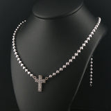 14k White Gold and 0.35cttw Diamond Moon Cut Ball Link Cross Necklace 16.5"