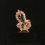 14k Rose Gold Emerald and Diamond Vintage Large Ring Size 7