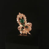 14k Rose Gold Emerald and Diamond Vintage Large Ring Size 7