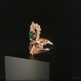 14k Rose Gold Emerald and Diamond Vintage Large Ring Size 7
