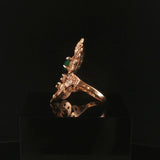 14k Rose Gold Emerald and Diamond Vintage Large Ring Size 7