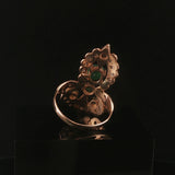 14k Rose Gold Emerald and Diamond Vintage Large Ring Size 7