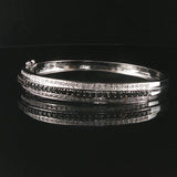 14k White Gold 2cttw Black and White Diamond Solid Bangle Bracelet 7"