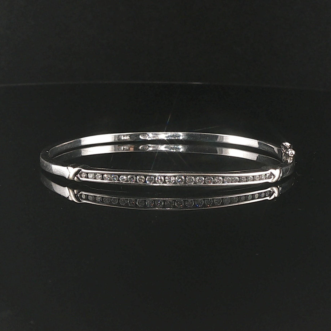 14k White Gold and 0.50cttw Channel Set Diamond Bangle Bracelet 6.75"