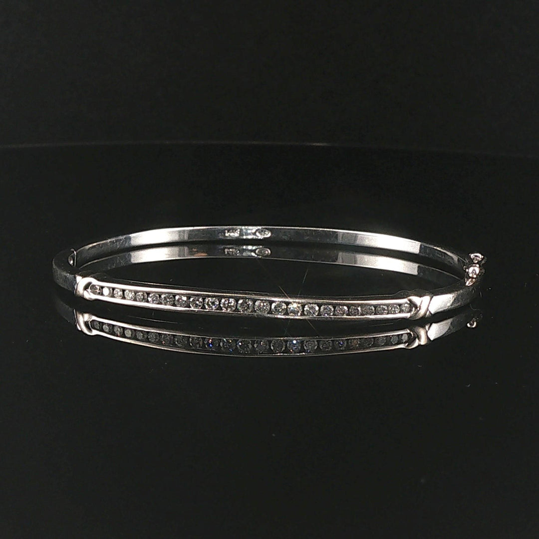 14k White Gold and 0.50cttw Channel Set Diamond Bangle Bracelet 6.75"