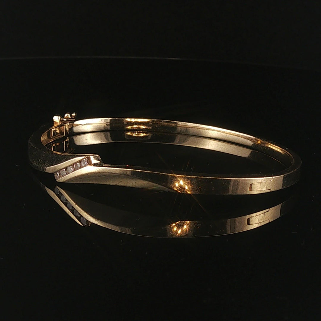14k Yellow Gold and 0.20cttw Diamond 15.2g Bypass Bangle Bracelet 7"