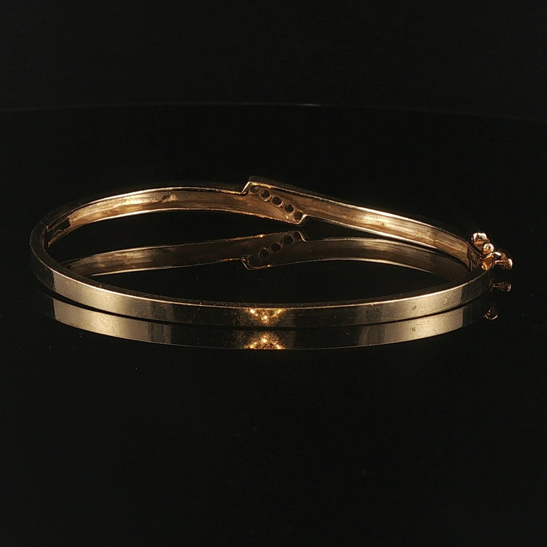 14k Yellow Gold and 0.20cttw Diamond 15.2g Bypass Bangle Bracelet 7"