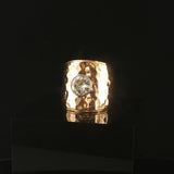 14k Yellow Gold and 1ct Diamond Solid Hammered Cigar Band Ring Size 6