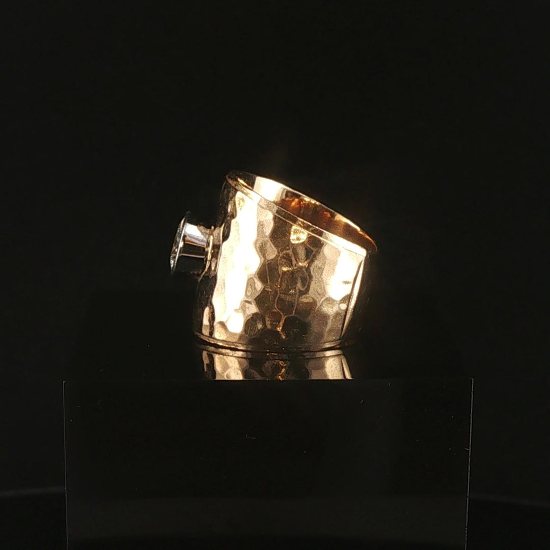 14k Yellow Gold and 1ct Diamond Solid Hammered Cigar Band Ring Size 6
