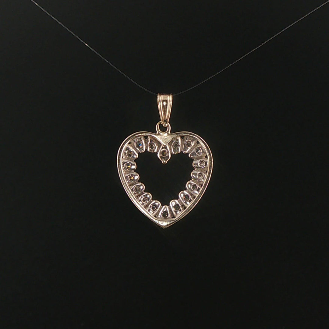 14k White Gold and 0.30cttw Diamond Vintage Heart Pendant 1"
