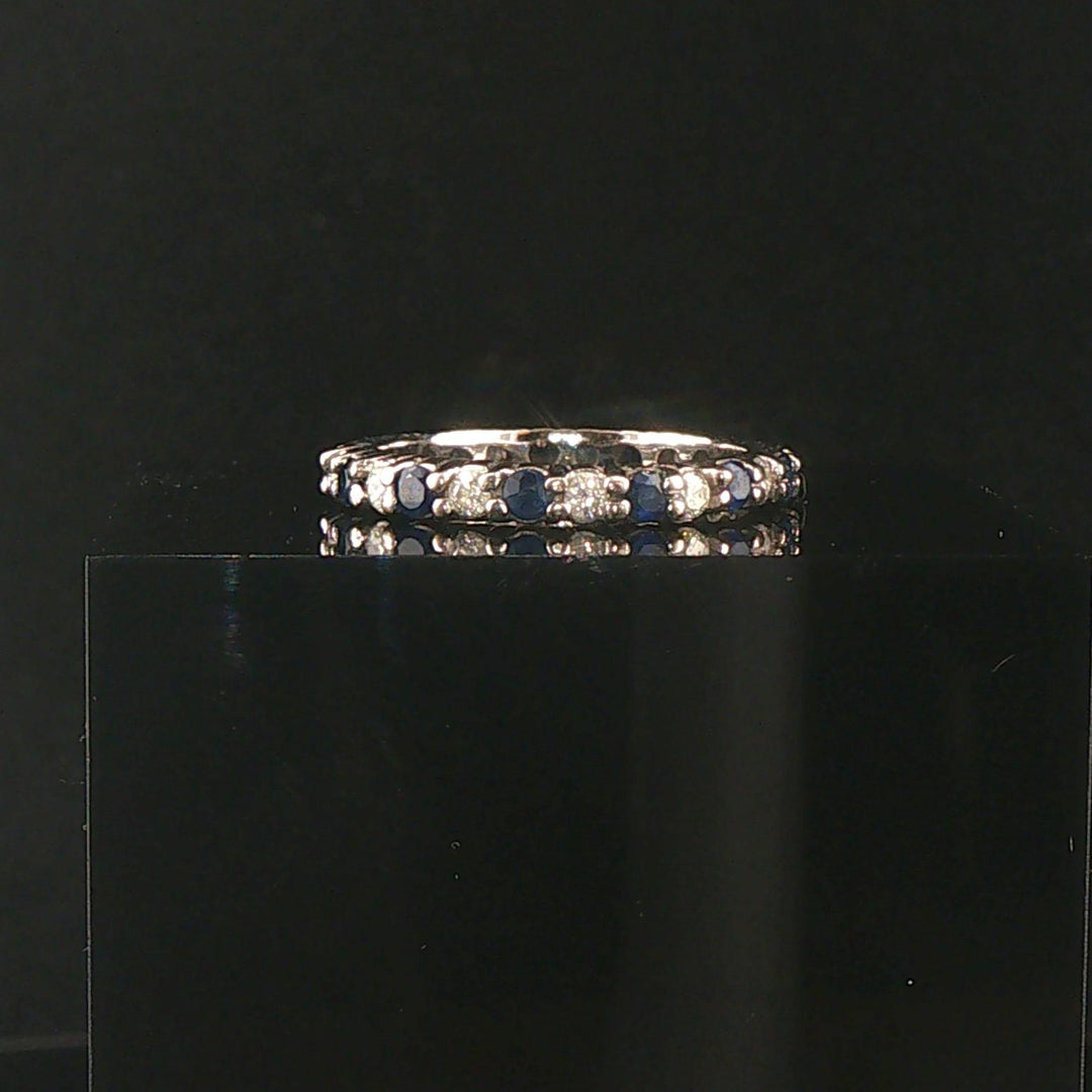 14k White Gold Blue Sapphire and Diamond Vintage Eternity Band Ring Size 6.25