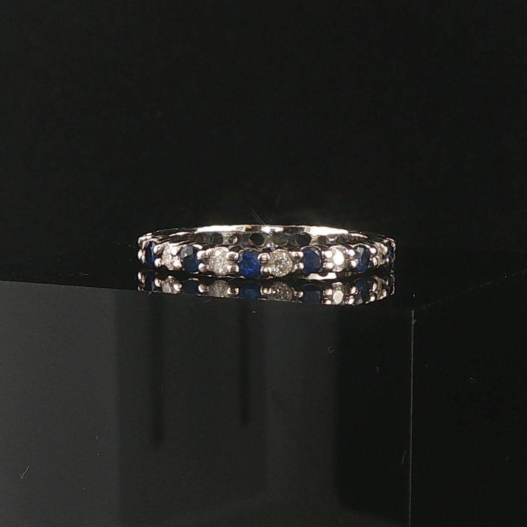 14k White Gold Blue Sapphire and Diamond Vintage Eternity Band Ring Size 6.25