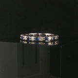 14k White Gold Blue Sapphire and Diamond Vintage Eternity Band Ring Size 6.25