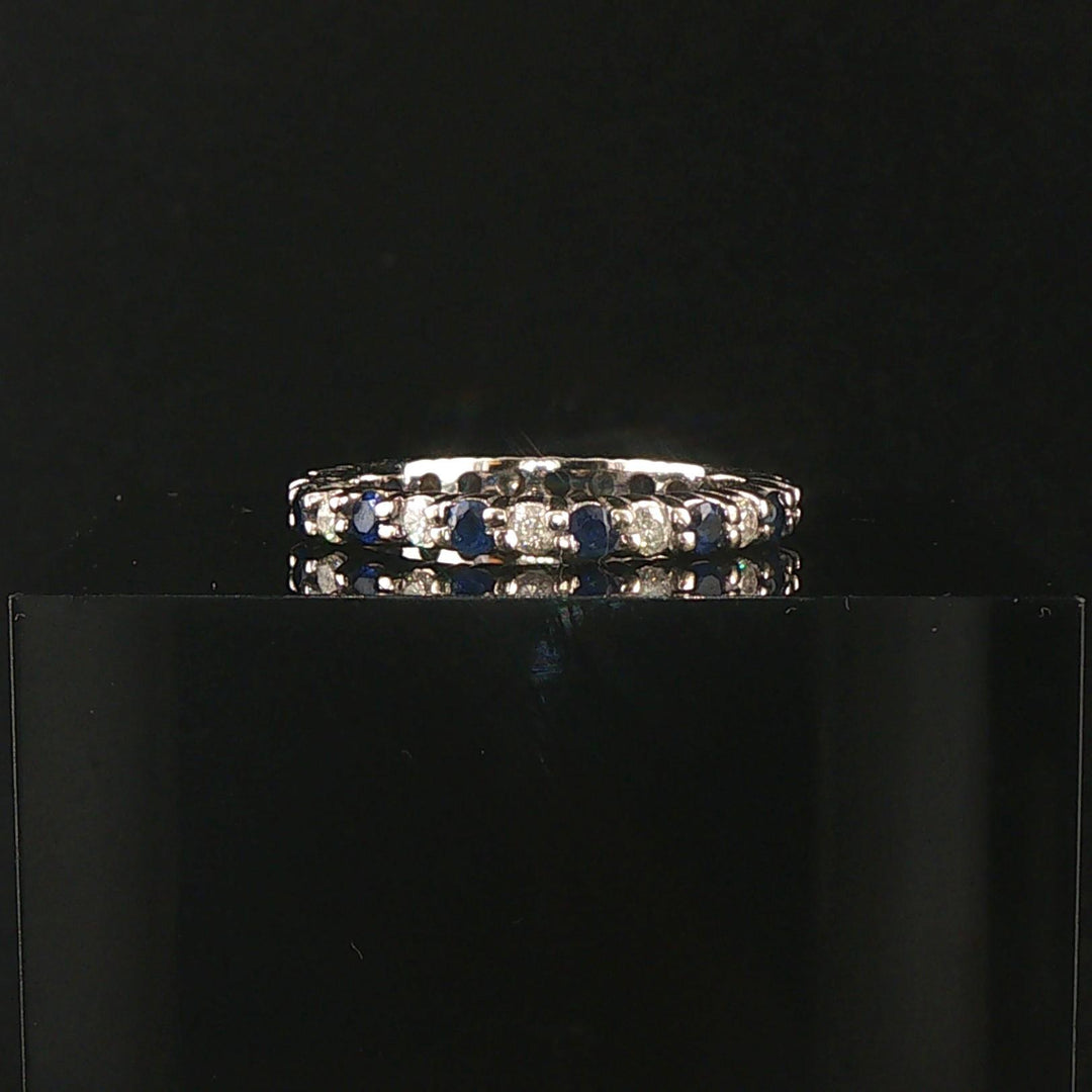 14k White Gold Blue Sapphire and Diamond Vintage Eternity Band Ring Size 6.25