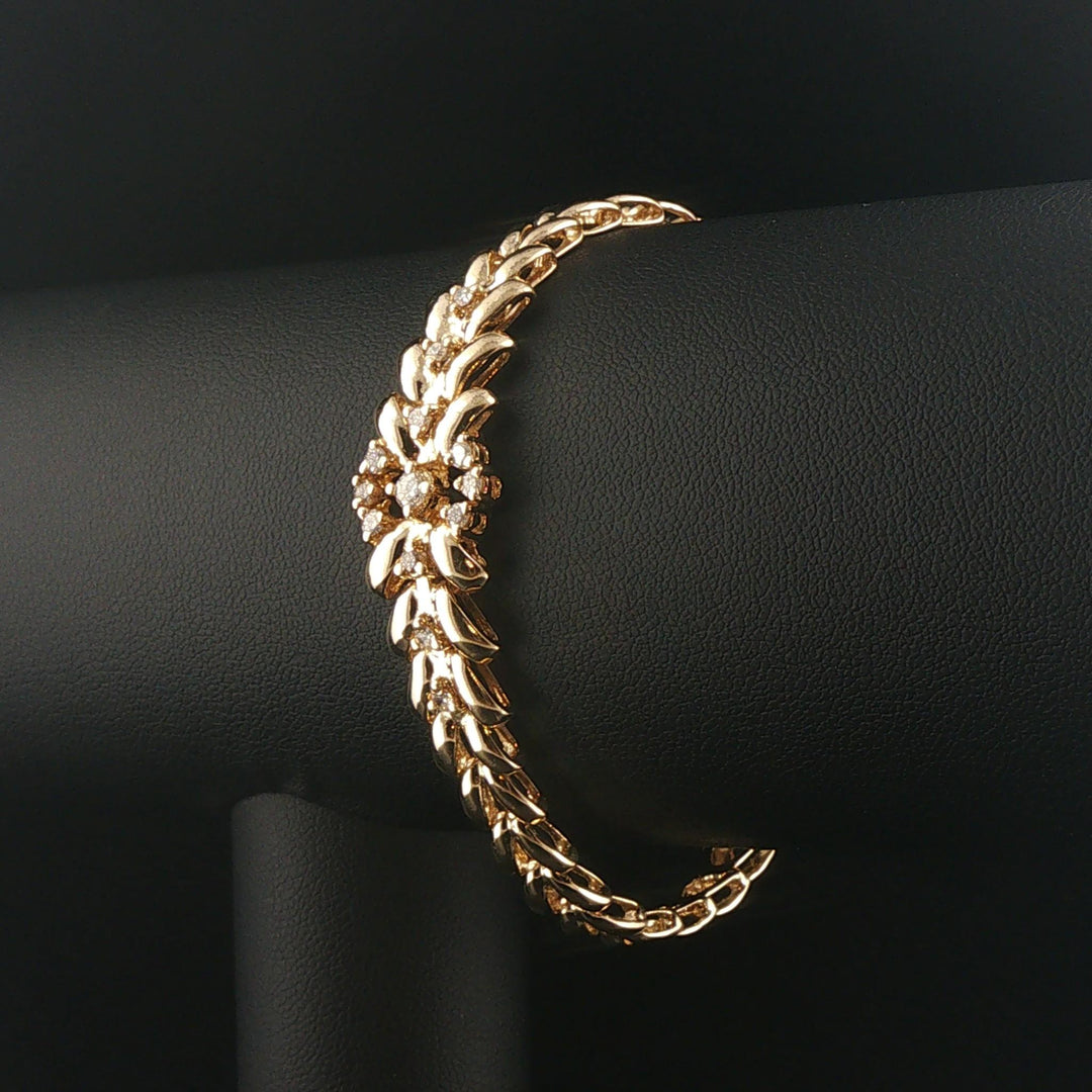 14k Yellow Gold and 0.50cttw Diamond Ladies Fancy V Link Bracelet 7"