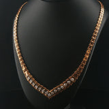 14k Yellow Gold and 0.50cttw Diamond Vintage Beaded Bar Link V Necklace 16"
