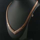 14k Yellow Gold and 0.50cttw Diamond Vintage Beaded Bar Link V Necklace 16"