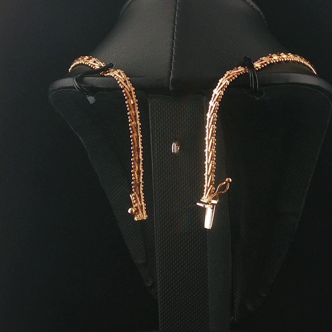 14k Yellow Gold and 0.50cttw Diamond Vintage Beaded Bar Link V Necklace 16"
