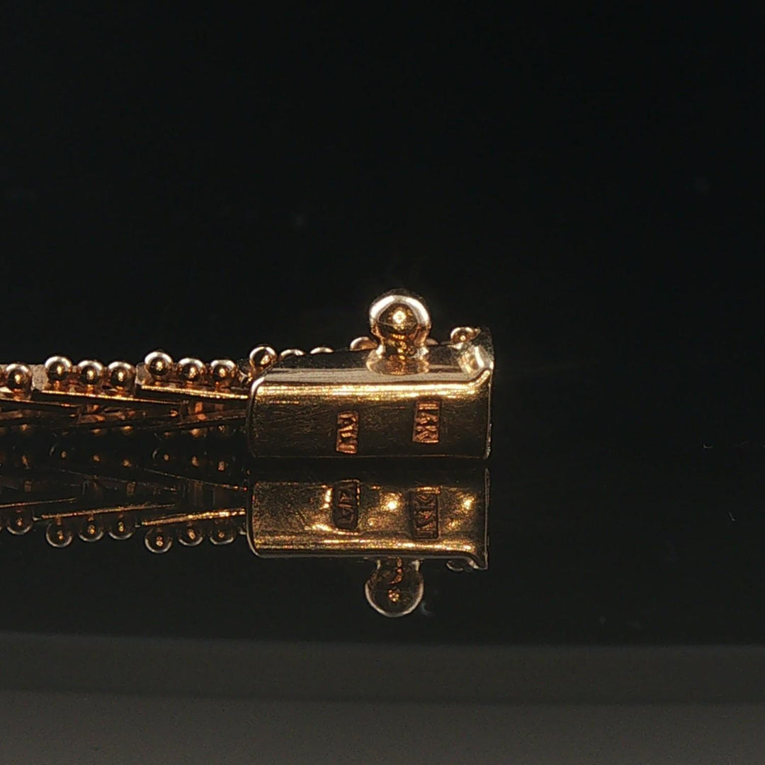14k Yellow Gold and 0.50cttw Diamond Vintage Beaded Bar Link V Necklace 16"