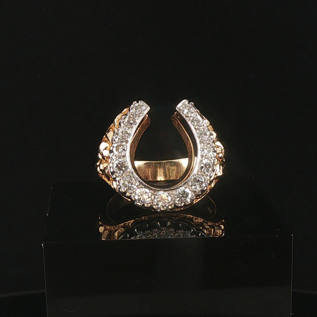 14k Yellow Gold 1.30cttw Diamond Men's Solid Horseshoe Nugget Ring Size 11