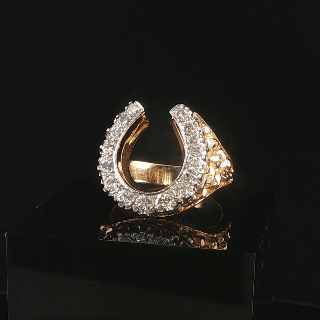 14k Yellow Gold 1.30cttw Diamond Men's Solid Horseshoe Nugget Ring Size 11