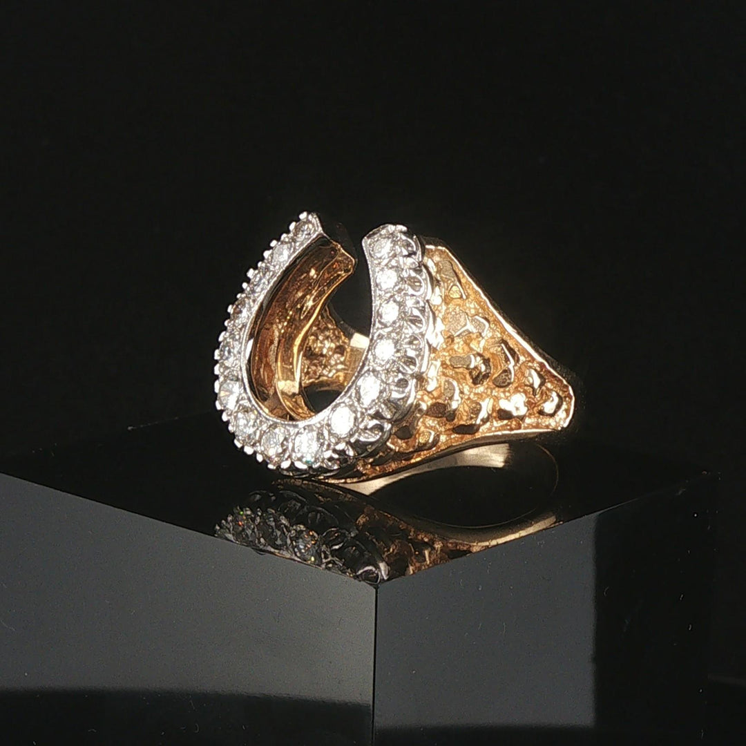 14k Yellow Gold 1.30cttw Diamond Men's Solid Horseshoe Nugget Ring Size 11