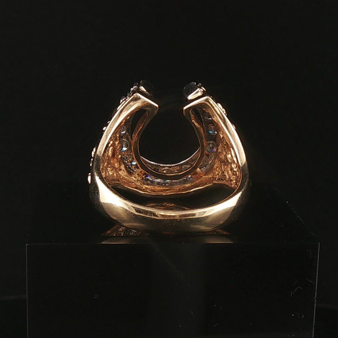 14k Yellow Gold 1.30cttw Diamond Men's Solid Horseshoe Nugget Ring Size 11