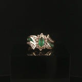 14k Yellow Gold Emerald and Diamond Ladies Fancy Ring Size 8.5