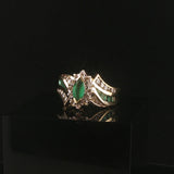14k Yellow Gold Emerald and Diamond Ladies Fancy Ring Size 8.5