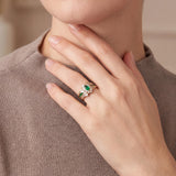 14k Yellow Gold Emerald and Diamond Ladies Fancy Ring Size 8.5