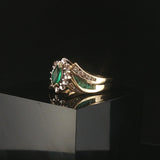 14k Yellow Gold Emerald and Diamond Ladies Fancy Ring Size 8.5