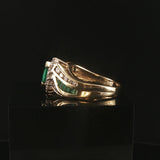 14k Yellow Gold Emerald and Diamond Ladies Fancy Ring Size 8.5