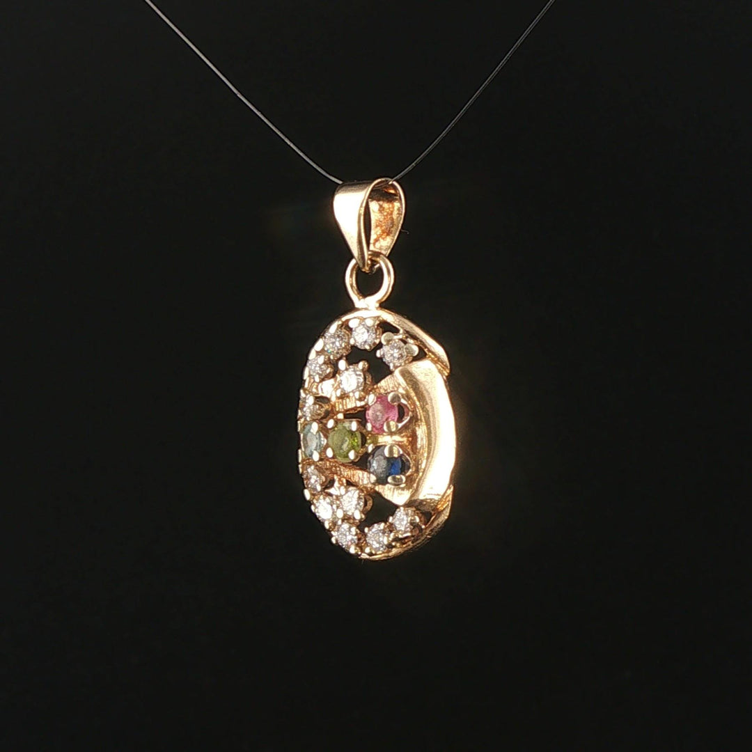 14k Yellow Gold 0.25cttw Diamond and Gemstone Oval Pendant 1"