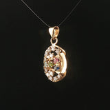 14k Yellow Gold 0.25cttw Diamond and Gemstone Oval Pendant 1"
