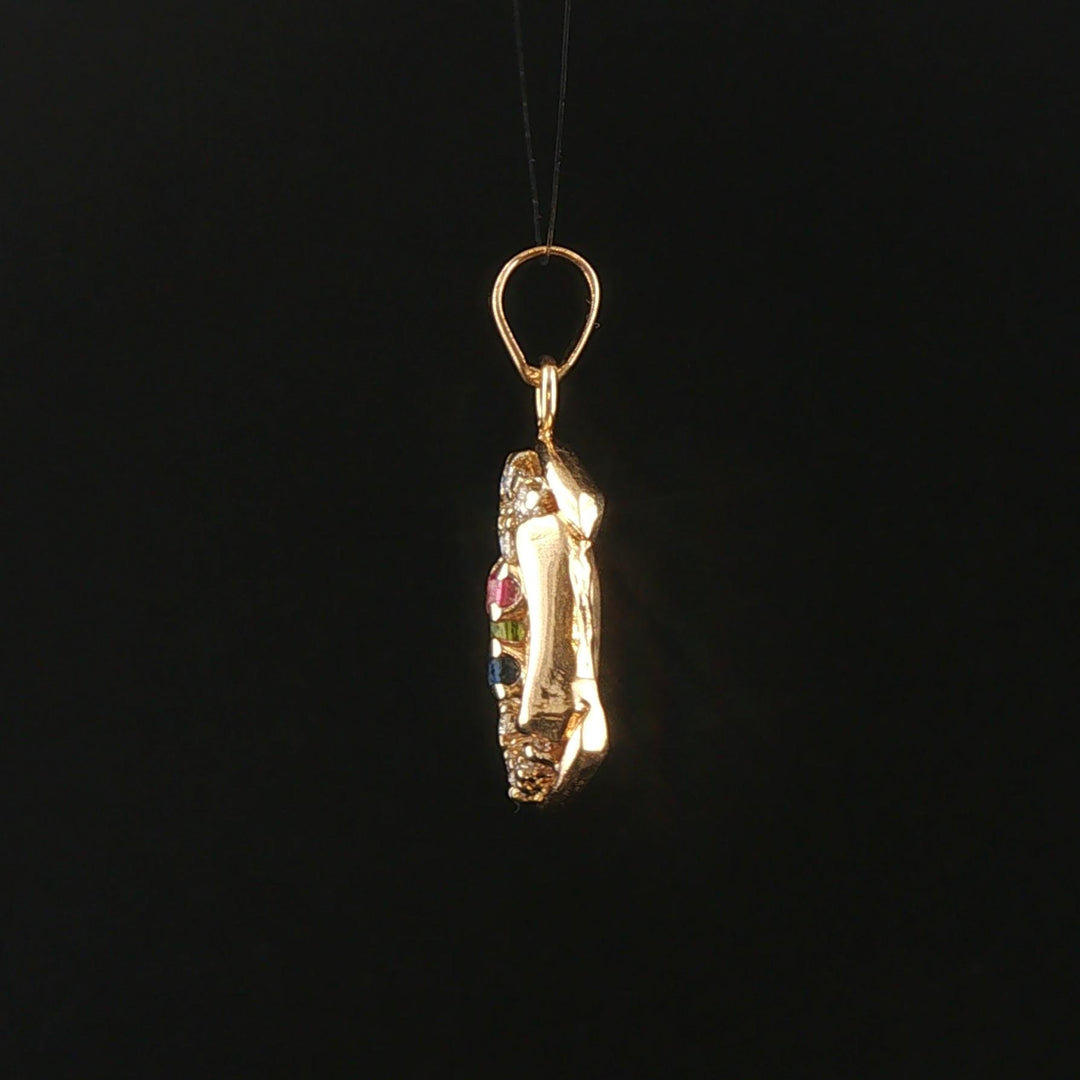 14k Yellow Gold 0.25cttw Diamond and Gemstone Oval Pendant 1"