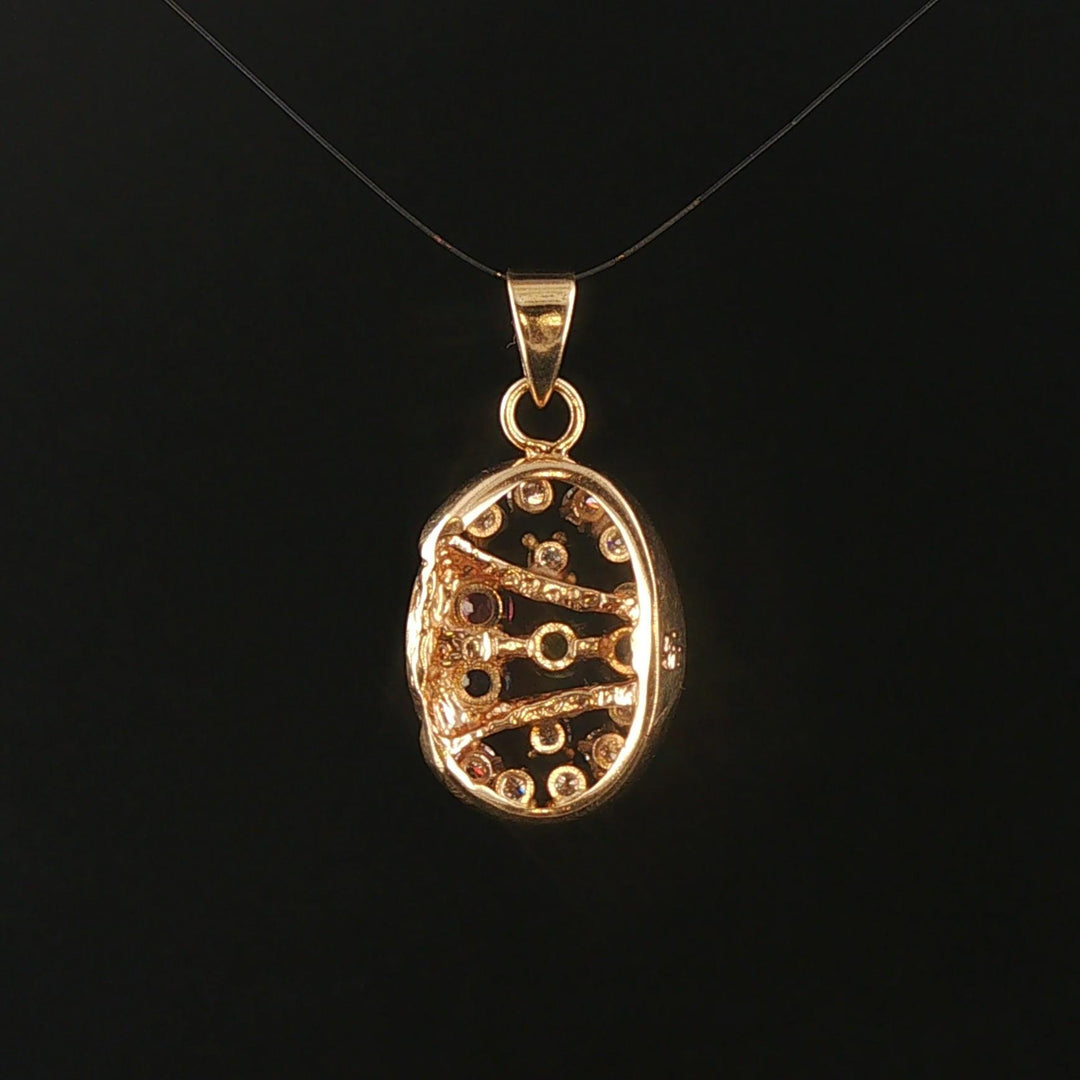 14k Yellow Gold 0.25cttw Diamond and Gemstone Oval Pendant 1"